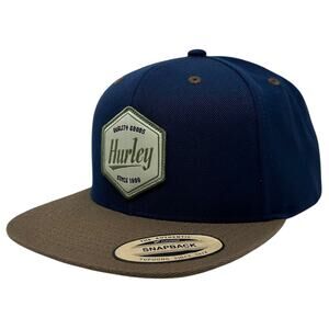 Hurley Men's Hat Thruster Embroidered Patch Flat Bill Snapback Cap in Navy/Brown